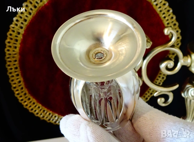 Посребрен свещник месинг и кристал. , снимка 6 - Антикварни и старинни предмети - 54281790