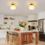Комплект 2 LED таванни лампи със златист керамичен дизайн, стъклен абажур тип купол и LED крушки, снимка 4