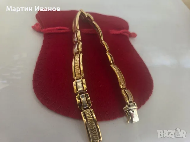 Златна мъжка гривна бяло и жълто, снимка 4 - Гривни - 55300245