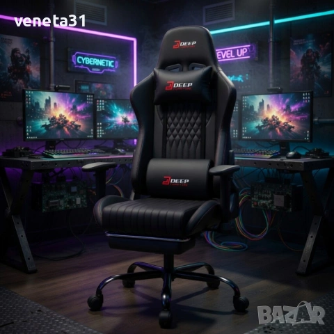 Ергономичен черен геймърски стол с поставка за крака, регулируема височина и 3D подлакътници, снимка 5 - Столове - 54046210