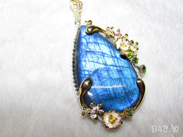 925 Масивно сребърно колие с 85 карата африкански лабрадорит