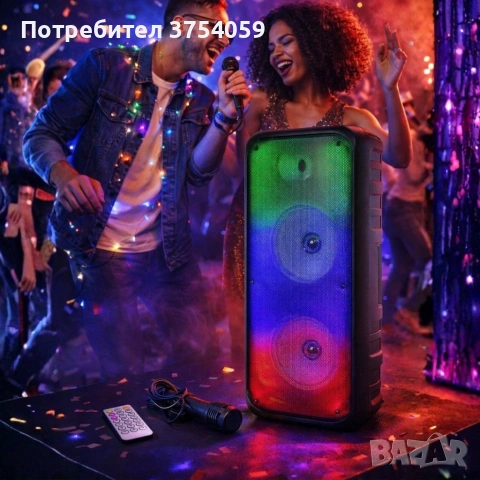 Безжична RGB тонколона – 2×8″ говорителя, Bluetooth, 1200 W, батерия 3000 mAh, снимка 4 - Караоке - 55196144