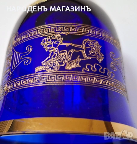 БОХЕМИЯ – ЧЕХОСЛОВАКИЯ НОВА кристална камбанка кристал злато кобалт камбана, снимка 8 - Други ценни предмети - 54973095