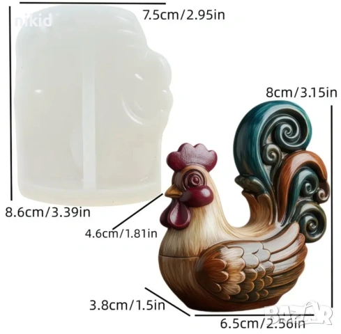 3D Голямо петле петел кокошка силиконов молд форма фондан шоколад гипс смола свещ, снимка 2 - Форми - 54060494