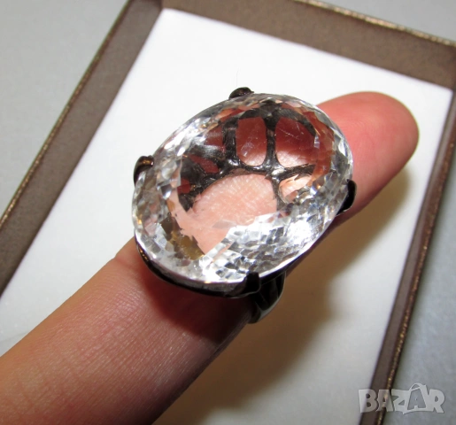 925 сребърен пръстен с родиево покритие и планински кристал 70 карата, снимка 4 - Пръстени - 54053761