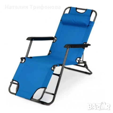 Сгъваем син шезлонг с възглавница - комфорт и релакс, снимка 3 - Градински мебели, декорация  - 54174498