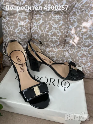 Сандали Emporio, лачени, нисък дебел ток, размер 36
