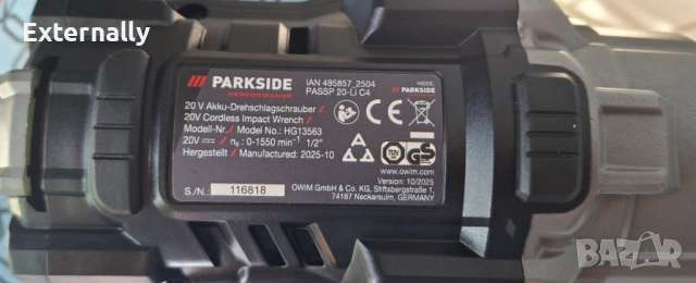 Акумулаторен ударен гайковерт PARKSIDE Performance 20V – Brushless, гаранция, снимка 4 - Други инструменти - 54553847