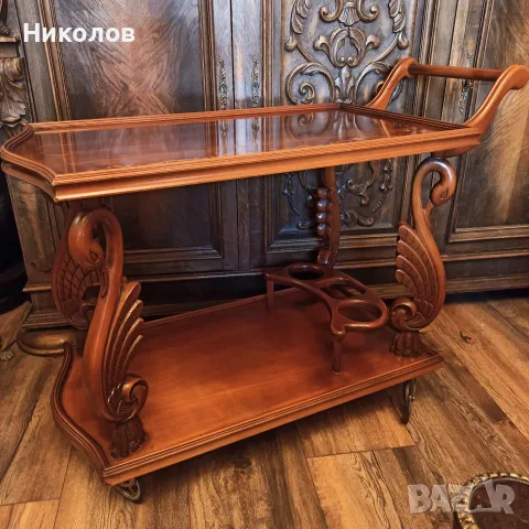Коктейлна количка с лебеди, снимка 4 - Антикварни и старинни предмети - 55503006