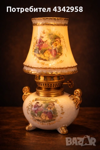 Антична порцеланова лампа Linderhof с рисуван декор и златни детайли./1950-1970г./, снимка 13 - Антикварни и старинни предмети - 52429044