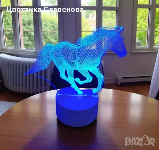 3D декоративна LED лампа Бягащ кон, 18 см, нощна лампа, Захранване с USB или батерии