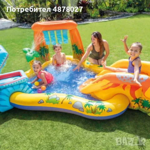 Детски надуваем аквапарк 5в1 – Басейн с пързалка, фонтан, водна завеса и воден баскетбол, снимка 8 - Басейни и аксесоари - 55335550
