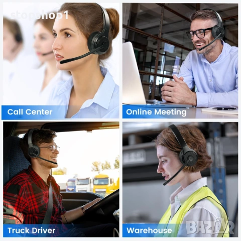 EKSA H3 Trucker Bluetooth Headset V5.4, Безжични слушалки с микрофон, шумопотискане, бутон за изключ, снимка 4 - Bluetooth слушалки - 54227553