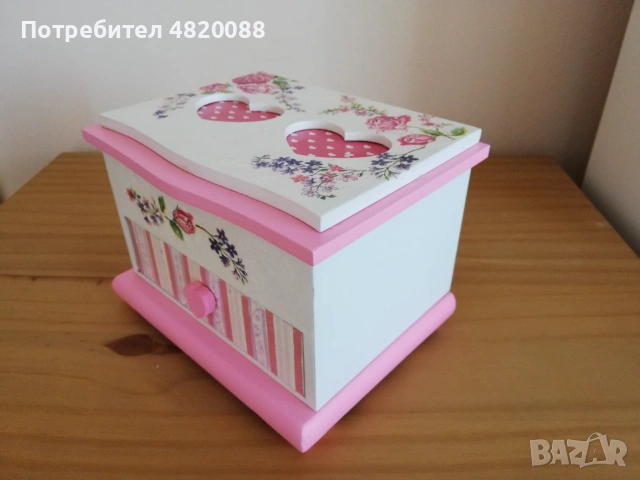 Мини тоалетка дървена с огледало, РЪЧНА декорация, снимка 6 - Други - 55229474