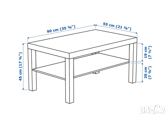 Продавам бяла холна масичка Lack IKEA 90х555х45 см., снимка 5 - Маси - 54579343