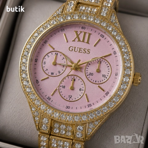 🌸 Дамски часовник Guess стил с розов циферблат и кристали