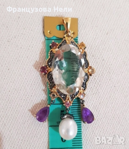 Античен медальон от 9к злато и сребърни орнаменти, снимка 2 - Колиета, медальони, синджири - 54010773