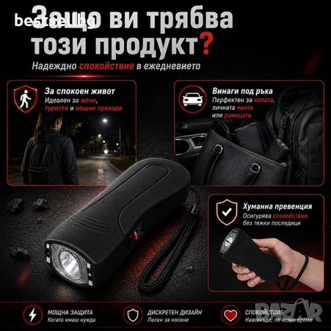 Джобен мощен електрошок кучегон за защита LED фенер за самоотбрана охрана самозащита акумулаторен, снимка 3 - Оборудване и аксесоари за оръжия - 53090598