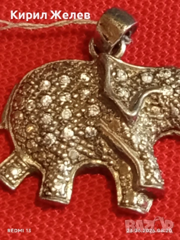 Сребърен медальон с формата на слон 🐘 и кристали амулет за здраве 14154, снимка 6 - Колиета, медальони, синджири - 55005804