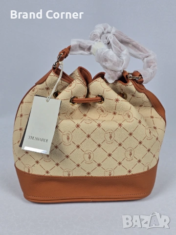 Нова дамска чанта Trussardi Bucket Bag с монограм и торбичка