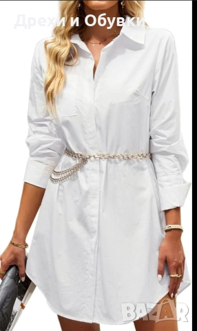 Бяла рокля тип риза памучна материя CELLBES , снимка 3 - Рокли - 54211392