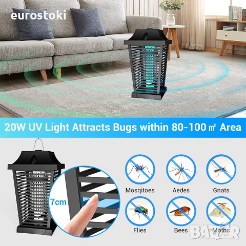 Electric Bug Zapper UV лампа против насекоми 20 W и 4500V, технологии за безопасност, светлина , снимка 3 - Градинска техника - 54494875