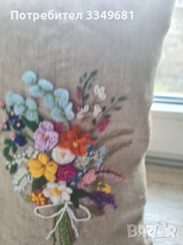 Ленена чанта (плик) с ръчна бродерия и дантели , снимка 4 - Чанти - 54174710