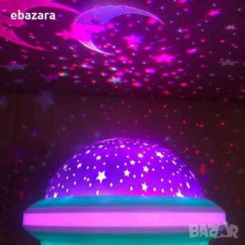 Цветна LED нощна лампа НЛО проектор със звездно небе, звезди и луна за детската стая и спокоен сън