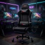 Ергономичен черен геймърски стол с поставка за крака, регулируема височина и 3D подлакътници, снимка 5