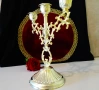 Позлатен калаен свещник тройка,троен свещник,печат. , снимка 4