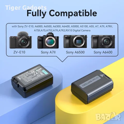 Комплект 2 батерии ENEGON NP-FW50 1500mAh с USB-C зареждане за Sony Alpha, NEX и ZV-E10, снимка 2 - Батерии, зарядни - 55595034