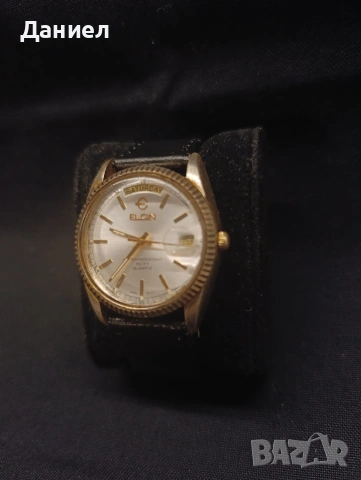 Часовник ELGIN PRESIDENT DAY QUARTZ GOLD DIAL FC-401 JAPAN, снимка 3 - Антикварни и старинни предмети - 54393487