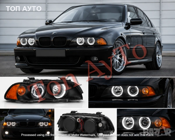 Тунинг Фарове Angel Eyes за BMW E39 1997–2003 Черни Рефлекторни Комплект С Включени Крушки, снимка 2 - Аксесоари и консумативи - 55258090