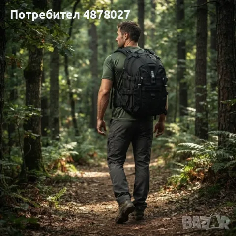 Военна тактическа раница 55L – водоустойчива, с MOLLE система и отделение за лаптоп, черна, снимка 4 - Раници - 55461929