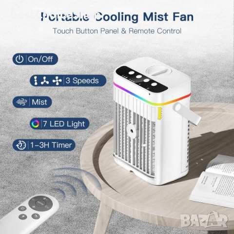 4-в-1 Портативен климатик, воден вентилатор с 3 скорости и нощна светлина, снимка 10 - Климатици - 54008607