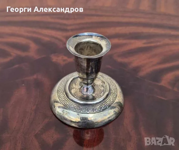 Стар ИТАЛИАНСКИ АРИСТОКРАТИЧЕН ДЕБЕЛО ПОСРЕБРЕН СВЕЩНИК, снимка 2 - Антикварни и старинни предмети - 55696037