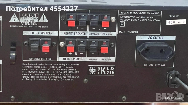 SONY TA-AV 570, снимка 7 - Ресийвъри, усилватели, смесителни пултове - 54568411