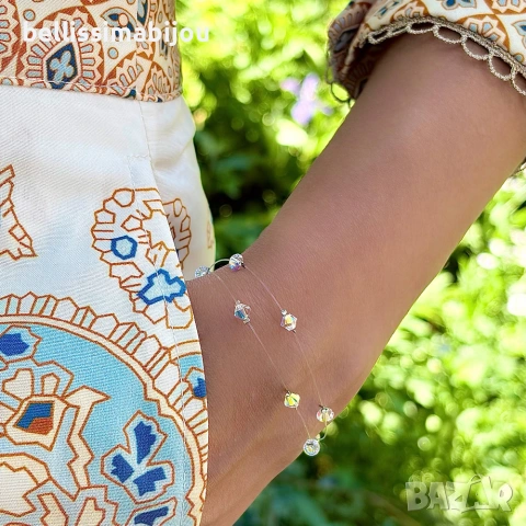 Дамска Двойна Гривна на Прозрачна Корда с Кристали Swarovski/Сваровски