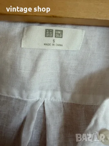 Снежнобяла мъжка ленена риза UNIQLO, размер S, снимка 5 - Ризи - 55559398