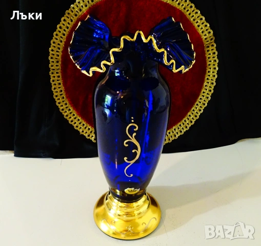 Кристална ваза Bohemia,злато,кобалт,етикет. , снимка 10 - Вази - 55192445