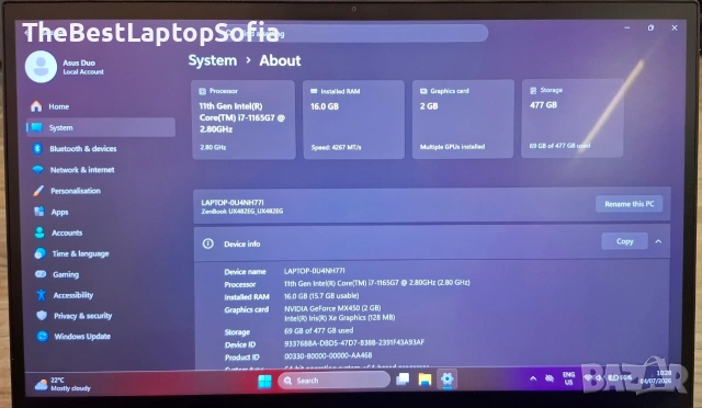 Лаптоп Asus ZenBook Duo Touchscreen UX482EA Nvidia MX450, снимка 6 - Лаптопи за работа - 55154750