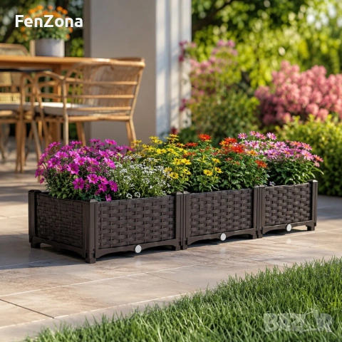 Модулна повдигната леха 120x40x22 см – За зеленчуци, билки и цветя, UV устойчива, кафява