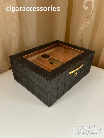 Хумидор за 50 пури – кедър, кожа, стъкло, дигитален хигрометър, снимка 7 - Табакери - 54061129