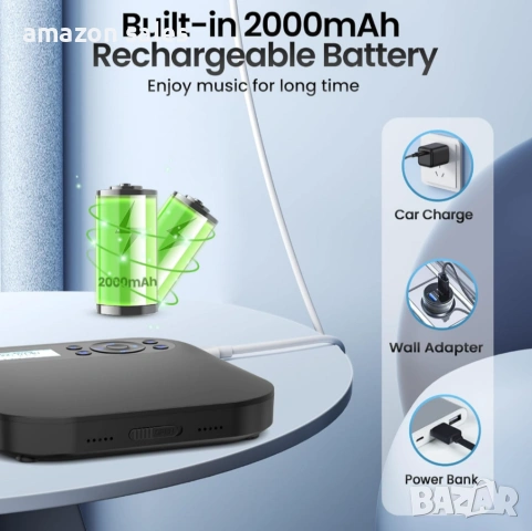 Преносим CD плейър DESOBRY с Bluetooth CD плейър с високоговорители, презареждащ се дискмен за кола , снимка 11 - Други - 54479867