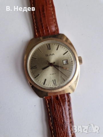 SLAVA cal. 2414, 21 руб. камъка, ръчно нав-е, made in USSR каса – 37мм, снимка 4 - Мъжки - 54234373