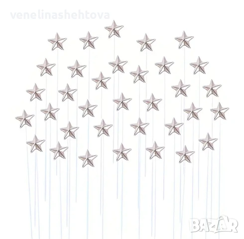 20 броя звездчки на клечка златисти сребристи за декорация на торта , снимка 2 - Декорация за дома - 54078163