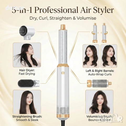 Комплект за стилизиране на коса Airbrush Magic 5 в 1, сешоар и преса, снимка 2 - Сешоари - 54040538