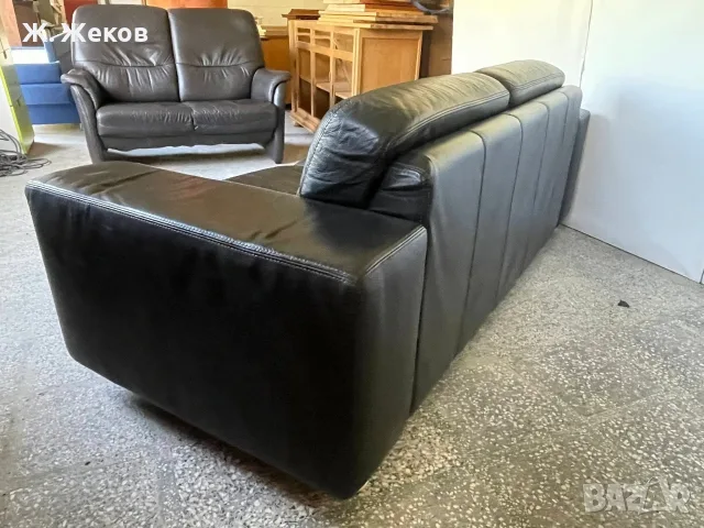 Черен кожен диван, снимка 4 - Дивани и мека мебел - 55687878