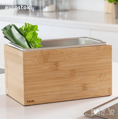Мини кош за органични отпадъци за кухня KAZAI Holma, дизайнерски кош за биоотпадъци 4.5 л, бамбук 