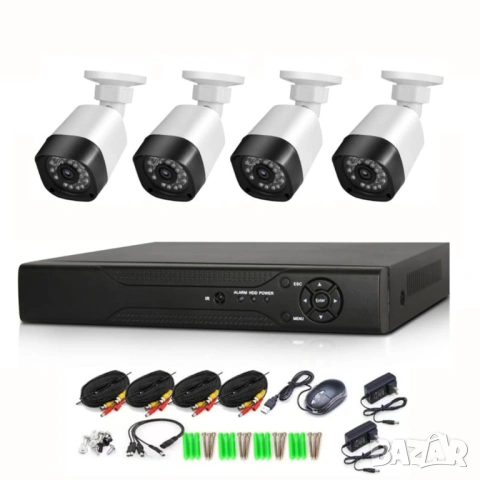 Пълен комплект 4 камери за видеонаблюдение с DVR | Нощно виждане | За дома и бизнеса, снимка 3 - Комплекти за видеонаблюдение - 54631058